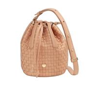 DUDU Eimertasche aus geflochtenem Leder - kleine Damen-Handtasche mit verstellbarem Schultergurt, Kordelzug und Innentasche, elegant und handgefertigt, Puderrosa