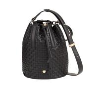 DUDU Große Damen-Handtasche aus geflochtenem Leder - elegante Crossbody-Tasche mit verstellbarem Schultergurt, Kordelzug und Innentasche Schwarz Rosa