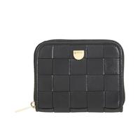 DUDU Kleine Damen-Geldbörse aus geflochtenem Leder mit Reißverschluss Around - elegant und kompakt, Kartenhalter, Geldbörse und Banknoten mit Reißverschluss, Schwarz / Rosa
