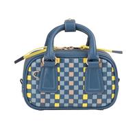 DUDU Mini-Tasche für Damen aus geflochtenem Leder, mehrfarbig, klein, elegant, mit verstellbarem Schultergurt und Griffen - kompakte Handtasche, klein, Denim blau