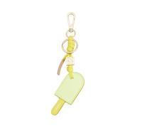 DUDU Schlüsselanhänger aus Leder EIS am Stiel, Damen- und Herrenschlüsselanhänger mit Ring und Karabinerhaken, buntes Sommer-Design Vanilla Cream