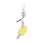 DUDU Schlüsselanhänger aus Leder EIS am Stiel, Damen- und Herrenschlüsselanhänger mit Ring und Karabinerhaken, buntes Sommer-Design Vanilla-Berry