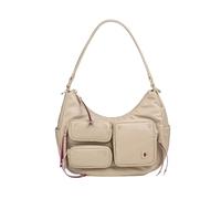 DUDU Schultertasche für Damen aus Leder mit abnehmbarem Schultergurt, geräumig und elegant - Hobo Bag mit mehreren Taschen, Bananentasche mit Reißverschluss, sandgrau
