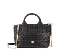 DUDU Tasche aus Leder für Damen, klein, geflochten, mit Reißverschluss - elegante Mini-Tasche mit Ketten-Schultergurt, kompakte und raffinierte Handtasche, Schwarz Rosa