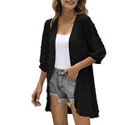Dünne Sommerjacke Damen Sportlich Sommer Cardigan Damen Leicht Lang Strandponcho Chiffon Kimono Strand Strickjacke 3/4 Arm Strickponchos Einfarbig Strandbluse Casual Strickcardigan Damenjacken