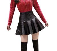 Dünner, hoch taillierter A-Linien-Rock für Damen, modischer, bauschiger Regenschirmrock, Kleiner schwarzer Rock, Lederrock Stylische Röcke (Black, XXL)