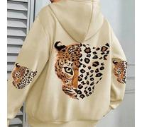 Dünnes Damen-Sweatshirt in Große Größen mit Leopardenmuster, lässiges Mode-Sweatshirt mit Taschen, Herbst-/Winter-Sweatshirt, bequemes gemustertes Top