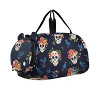 Duffle Bag für Jungen oder Mädchen mit Schuhfach, Totenköpfe Rosen Vogel Sport Reisetasche Übernachtung