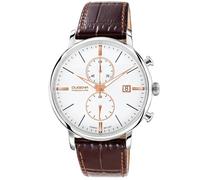 Dugena Herren-Armbanduhr 7000169 Festa Chrono, Chronograph, Bicolor Zifferblatt, Edelstahlgehäuse, Saphirglas, Lederarmband, Dornschließe, 5 bar