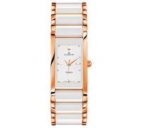 Dugena Damen Quarz-Armbanduhr, Keramik, Gehärtetes Mineralglas, Quadra Ceramica, Weiß/Gold, 4460590