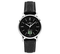 DUGENA Damen-Armbanduhr 4460848 Mondo, Funk, Quarz, schwarzes Zifferblatt, Edelstahlgehäuse, Saphirglas, Lederarmband, Dornschließe, 5 bar