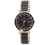 Dugena Damen-Armbanduhr 4461008 Ceramic Solar, Quarz, Solarbetrieb, schwarzes Zifferblatt, Keramik-Edelstahlgehäuse, Mineralglas, Keramik-Edelstahlarmband, Drückerfaltschließe, 5 bar