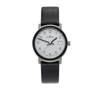 Dugena Damen-Armbanduhr Nero, Quarz, Edelstahlgehäuse, Mineralglas, Lederarmband, Dornschließe, 5 bar, Farbe:Silber/Schwarz