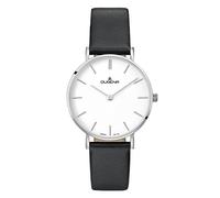 Dugena Damen Quarz-Armbanduhr, Saphirglas, Lederarmband, Linée, Schwarz/Silber, 4460744