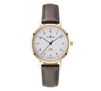 Dugena Damenuhr Stuttgart 4461219 - Damen Armbanduhr Quarz, Titangehäuse Gold, Saphirglas, graues Lederband, 3 bar
