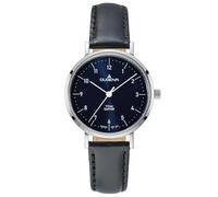 Dugena Damenuhr Stuttgart 4461220 - Damen Armbanduhr Quarz, Titangehäuse Silber, Saphirglas, schwarzes Lederband, 3 bar