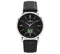 DUGENA Herren-Armbanduhr 4460844 Mondo, Funk, Quarz, schwarzes Zifferblatt, Edelstahlgehäuse, Saphirglas, Lederarmband, Dornschließe, 5 bar