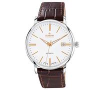 DUGENA Herren-Armbanduhr 7000191 Festa Klassik, Automatik, weißes Zifferblatt, Edelstahlgehäuse, Saphirglas, Lederarmband, Dornschließe, 5 bar