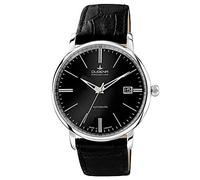 Dugena Herren-Armbanduhr 7000192 Festa Klassik, Automatik, schwarzes Zifferblatt, Edelstahlgehäuse, Saphirglas, Lederarmband, Dornschließe, 5 bar
