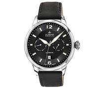 DUGENA Herren-Armbanduhr 7000304 Kappa Kalender, Automatik, schwarzes Zifferblatt, Edelstahlgehäuse, Saphirglas, Lederarmband, Dornschließe, 5 bar