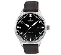Dugena Herren-Armbanduhr 7000306 Kappa 7 Airtrip, Automatik, schwarzes Zifferblatt, Edelstahlgehäuse, Saphirglas, Lederband, Dornschließe, 5 bar