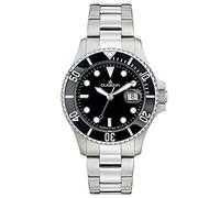 DUGENA Herren-Armbanduhr Diver, Quarz, schwarzes Zifferblatt, Indexe, Edelstahlgehäuse, gehärtetes Mineralglas, 30 bar