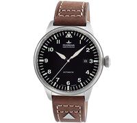 Dugena Herren-Armbanduhr Kappa 7 Airtrip, Automatik, schwarzes Zifferblatt, Edelstahlgehäuse, Saphirglas, Lederband, Dornschließe, 5 bar (Lederband braun)