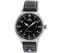 Dugena Herren-Armbanduhr Kappa 7 Airtrip, Automatik, schwarzes Zifferblatt, Edelstahlgehäuse, Saphirglas, Lederband, Dornschließe, 5 bar (Lederband schwarz)