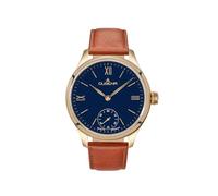 Dugena Herren Hochzeit Armbanduhr, Handaufzug, Lederband Braun, Gehäuse goldfarben, Zifferblatt Blau