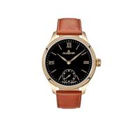Dugena Herren Hochzeit Armbanduhr, Handaufzug, Lederband Braun, Gehäuse goldfarben, Zifferblatt Schwarz