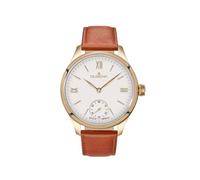 Dugena Herren Hochzeit Armbanduhr, Handaufzug, Lederband Braun, Gehäuse goldfarben, Zifferblatt Weiß