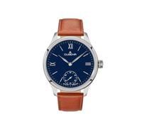 Dugena Herren Hochzeit Armbanduhr, Handaufzug, Lederband Braun, Gehäuse silberfarben, Zifferblatt Blau