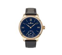 Dugena Herren Hochzeit Armbanduhr, Handaufzug, Lederband Schwarz, Gehäuse goldfarben, Zifferblatt Blau