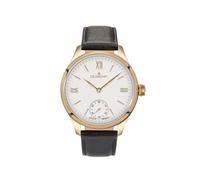 Dugena Herren Hochzeit Armbanduhr, Handaufzug, Lederband Schwarz, Gehäuse goldfarben, Zifferblatt Weiß