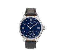 Dugena Herren Hochzeit Armbanduhr, Handaufzug, Lederband Schwarz, Gehäuse silberfarben, Zifferblatt Blau
