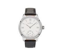 Dugena Herren Hochzeit Armbanduhr, Handaufzug, Lederband Schwarz, Gehäuse silberfarben, Zifferblatt Weiß