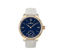 Dugena Herren Hochzeit Armbanduhr, Handaufzug, Lederband Weiß, Gehäuse goldfarben, Zifferblatt Blau