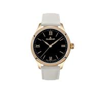Dugena Herren Hochzeit Armbanduhr, Handaufzug, Lederband Weiß, Gehäuse goldfarben, Zifferblatt Schwarz