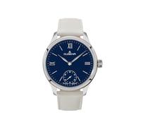 Dugena Herren Hochzeit Armbanduhr, Handaufzug, Lederband Weiß, Gehäuse silberfarben, Zifferblatt Blau