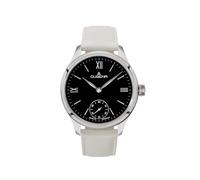 Dugena Herren Hochzeit Armbanduhr, Handaufzug, Lederband Weiß, Gehäuse silberfarben, Zifferblatt Schwarz