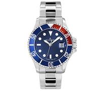 Dugena Herren Quarz-Armbanduhr, Schraubkrone, Wasserdicht bis 30 bar, Diver, Silber/Blau/Rot, 4460774