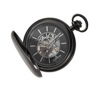 Dugena Herren-Taschenuhr 4460978-1, Savonette, Handaufzug, skelettiert, Schwarz