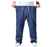 duhapy Übergröße Jeanshose - Herren Baggy Jeans Dehnbare Loose Fit-Jeans Hose Männer Hohe Taille Stretch Straight Jeans Hose Stonewashed Denim Lange Jeanshose Freizeithose Cargohosen (Blau,6XL)