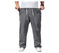 duhapy Übergröße Jeanshose - Herren Baggy Jeans Dehnbare Loose Fit-Jeans Hose Männer Hohe Taille Stretch Straight Jeans Hose Stonewashed Denim Lange Jeanshose Freizeithose Cargohosen (Grau,6XL)