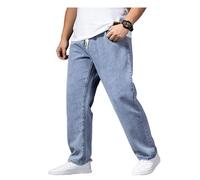 duhapy Übergröße Jeanshose - Herren Baggy Jeans Dehnbare Loose Fit-Jeans Hose Männer Hohe Taille Stretch Straight Jeans Hose Stonewashed Denim Lange Jeanshose Freizeithose Cargohosen (Hellblau,5XL)