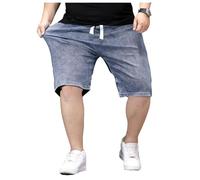 duhapy Übergroße Herren Jeans Shorts Sommer Lässige Jeanshose Mit Elastischer Taille, Kordelzug Und Taschen Plus Size Cargohose Kurz Shorts Sweatpants Trainingshose Kurze Hose Sportshorts (B,4XL)