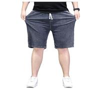 duhapy Übergroße Herren Jeans Shorts Sommer Lässige Jeanshose Mit Elastischer Taille, Kordelzug Und Taschen Plus Size Cargohose Kurz Shorts Sweatpants Trainingshose Kurze Hose Sportshorts (A,4XL)