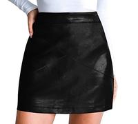 DUHGBNE Bequemer, modischer Basic-Damenrock aus Kunstleder mit hoher Taille, Figurbetonter Mini-Bleistiftrock Kleidung Damen (Black, L)