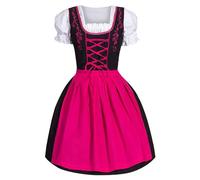 DUHGBNE Dirndl Damen Deutsches Kleid für Damen in Übergröße mit eckigem Ausschnitt, Schürze, Oktoberfest-Biermädchen-Kostüm Große Damen Kleider (Pink, XXXL)