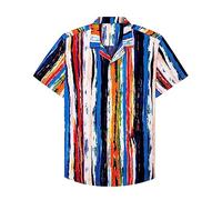 DUHGBNE Herren Hemd Kurzarm Freizeit Sommerhemd Am Meer, Gestreift, Bunt, Bedruckt, Kurzärmelig, Bündchen, Knopfleiste, Port Stil, Blumenhemd, Strand, Sommeroberteil Unter Hemden